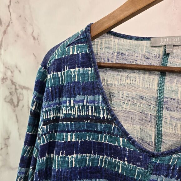 Habitat Shirt Womens Large Blue T Tee V Neck Pockets Artsy Art Mosaic Abstract - Picture 2 of 11